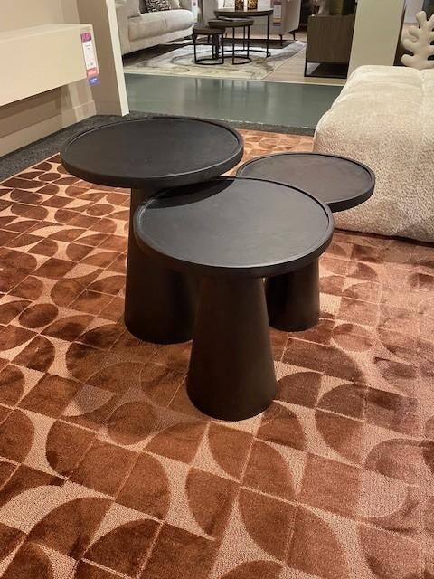 Salontafelset Romy - Rond, Set van 3 - zwart mango, Ophalen, Minder dan 50 cm, 50 tot 75 cm, Rond