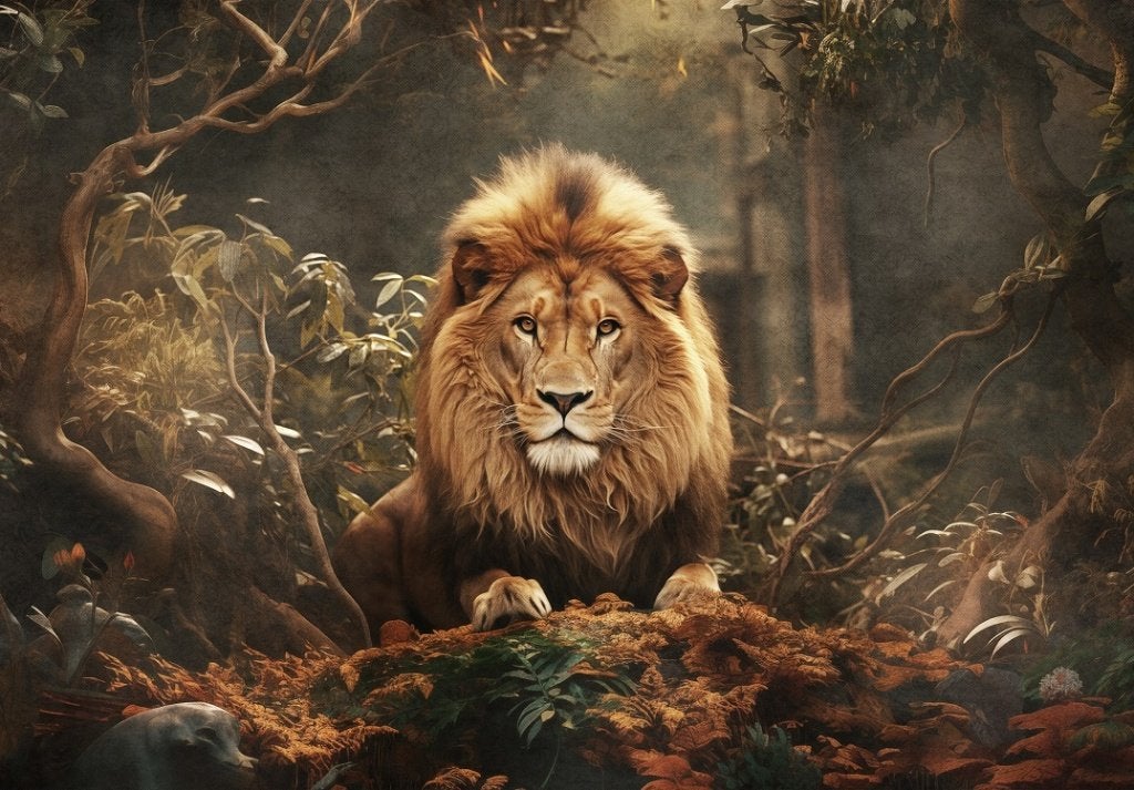 Leeuw in jungle vlies fotobehang Ook op maat * Muurdeco4kids, Verzenden