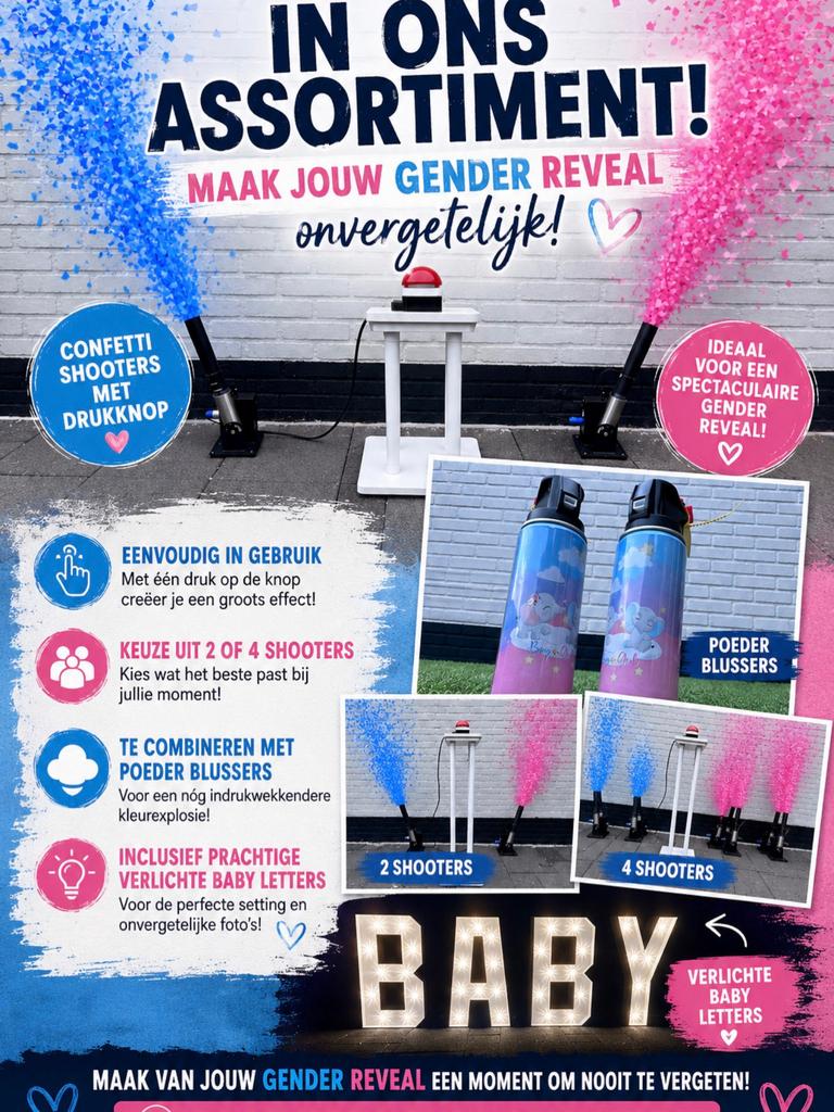 Confetti shooters te huur, Ophalen of Verzenden, Nieuw, Versiering, Geboorte of Huwelijk