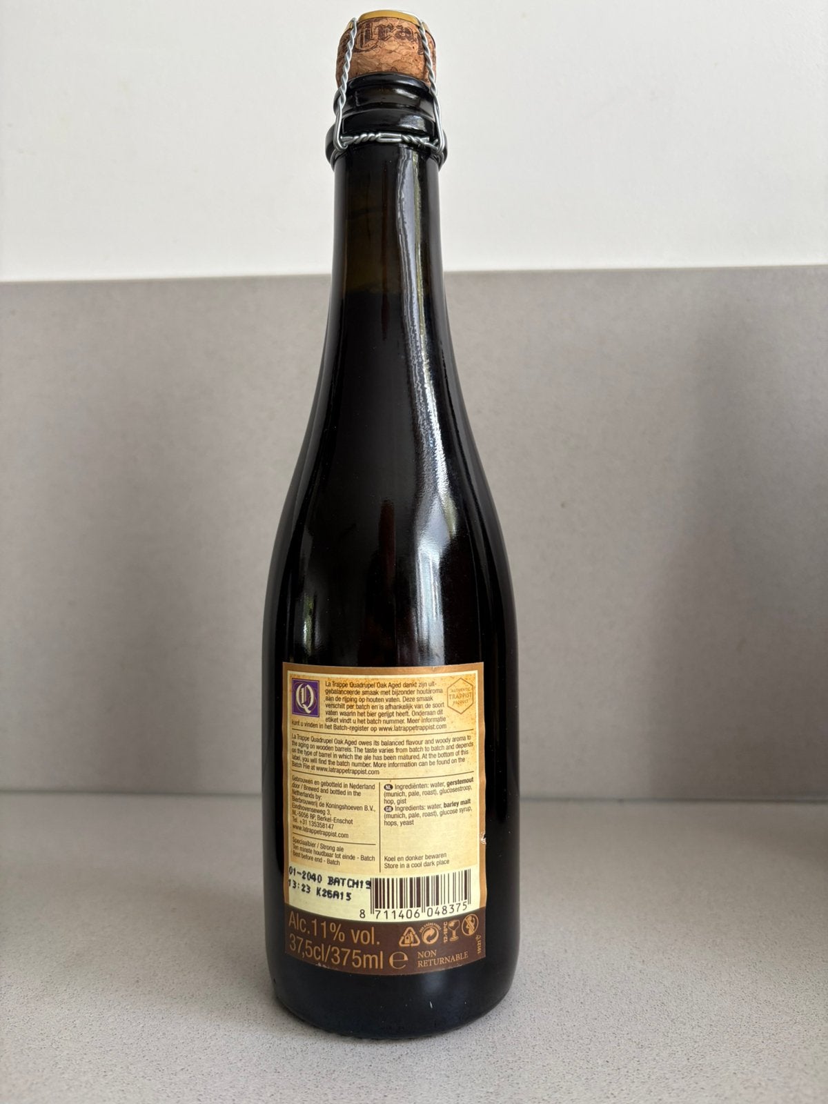 La trappe quadruppel oak aged BADGE 19, Verzamelen, Biermerken, Ophalen, Zo goed als nieuw, Flesje(s), La Trappe