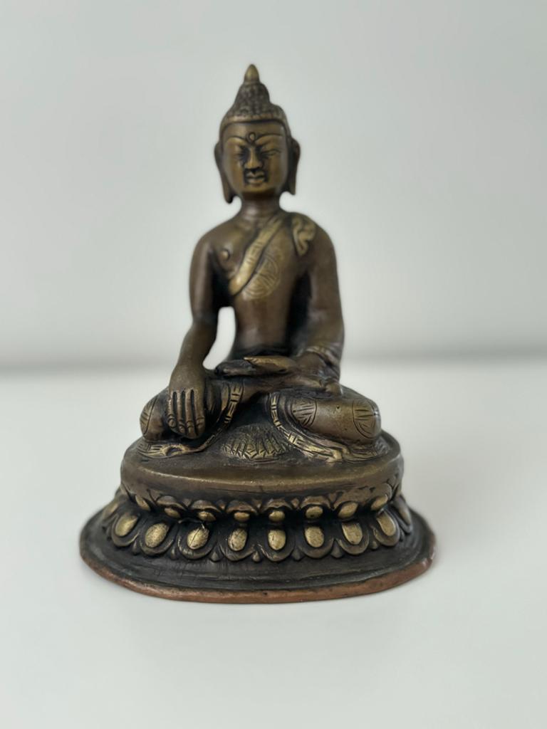 Messing Boeddha beeldje uit Thailand, 15 cm hoog, Ophalen of Verzenden, Zo goed als nieuw