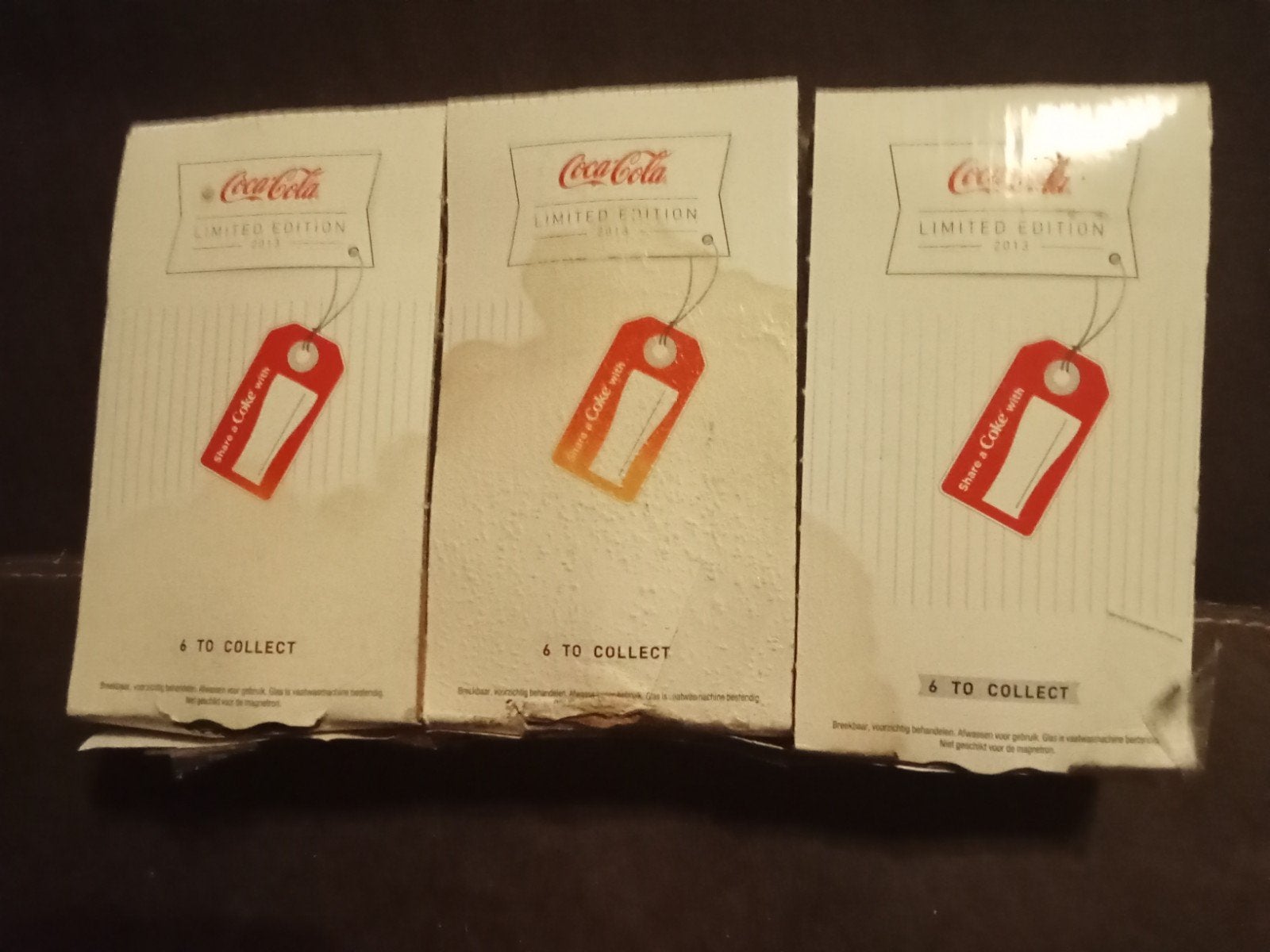 te koop orginele Coca Cola glazen per drie stuks, Ophalen, Nieuw, Frisdrankglas