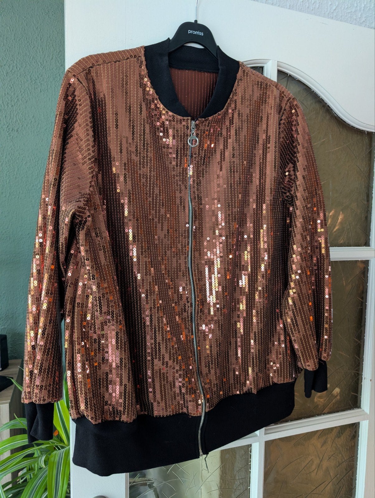 Gaaf Glitter Bronze Palletten Jasje. Maat 48/50., Ophalen of Verzenden, Zo goed als nieuw, Zwart, Jasje of Colbert