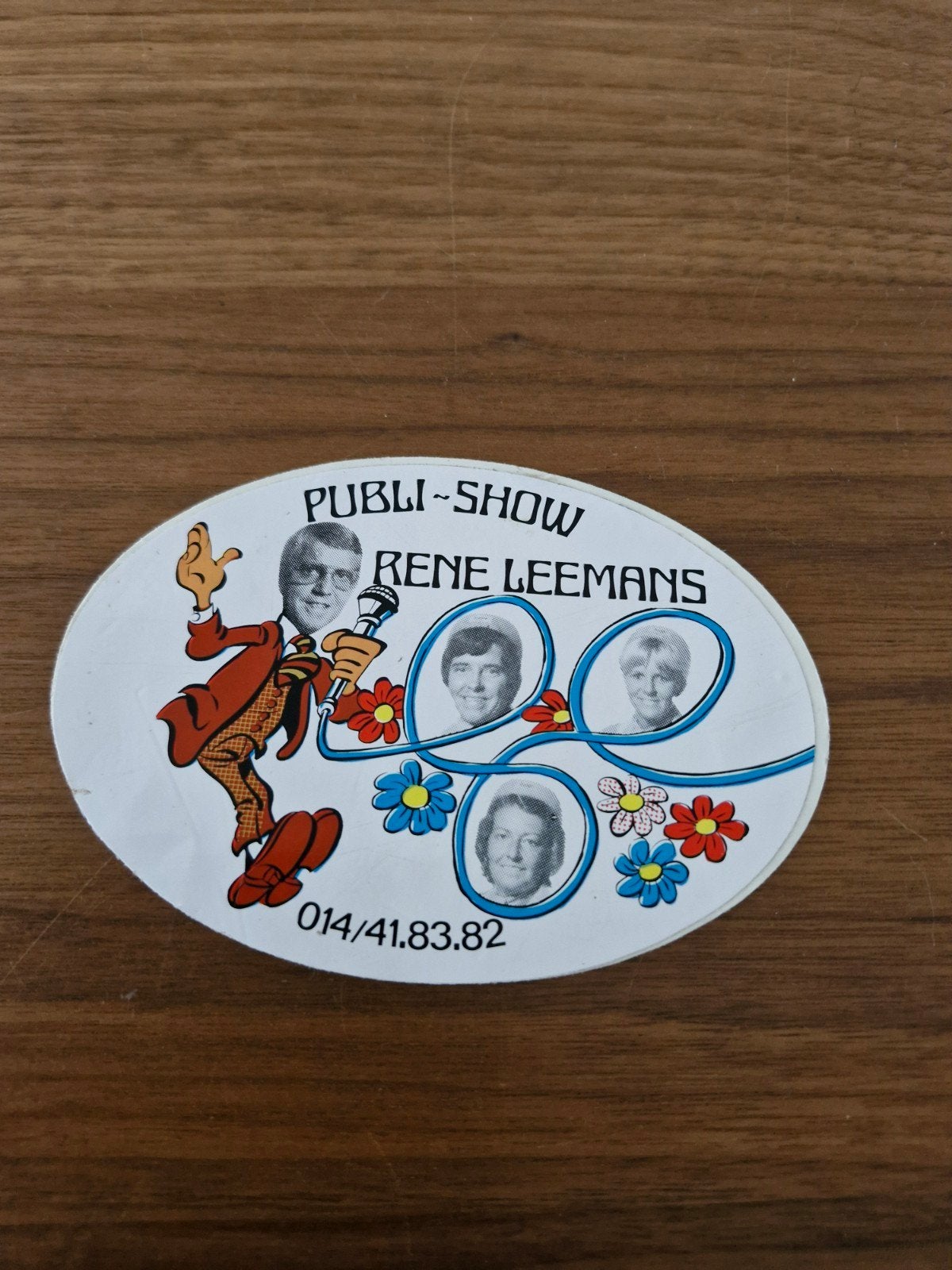 1212 Vintage Publi-Show René Leemans Sticker 14x10 cm, Ophalen of Verzenden, Gebruikt, Overige typen