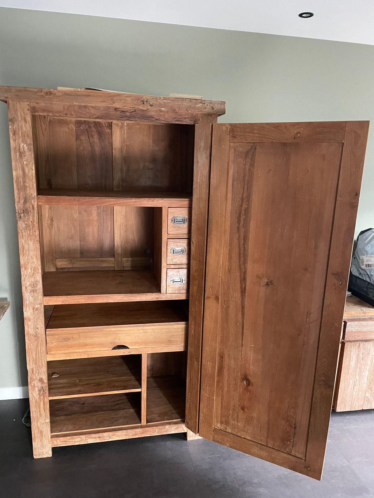 Stoere teakhouten kast, Ophalen, Zo goed als nieuw, 25 tot 50 cm, 200 cm of meer