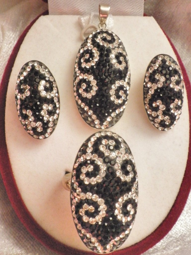 Prachtige Aparte 3-delige zilveren Set - Zwart - Wit, Sieraden, Tassen en Uiterlijk, Verzenden, Zilver, Ring