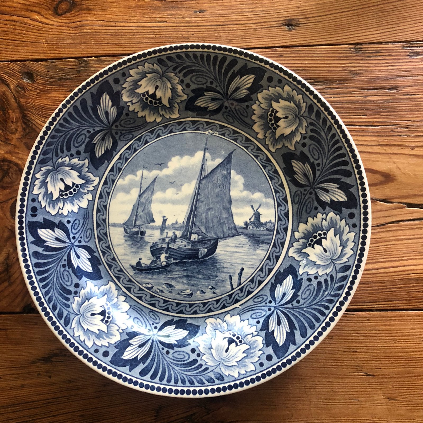 Antiek wandbord, blauw, 23 cm, Ophalen of Verzenden