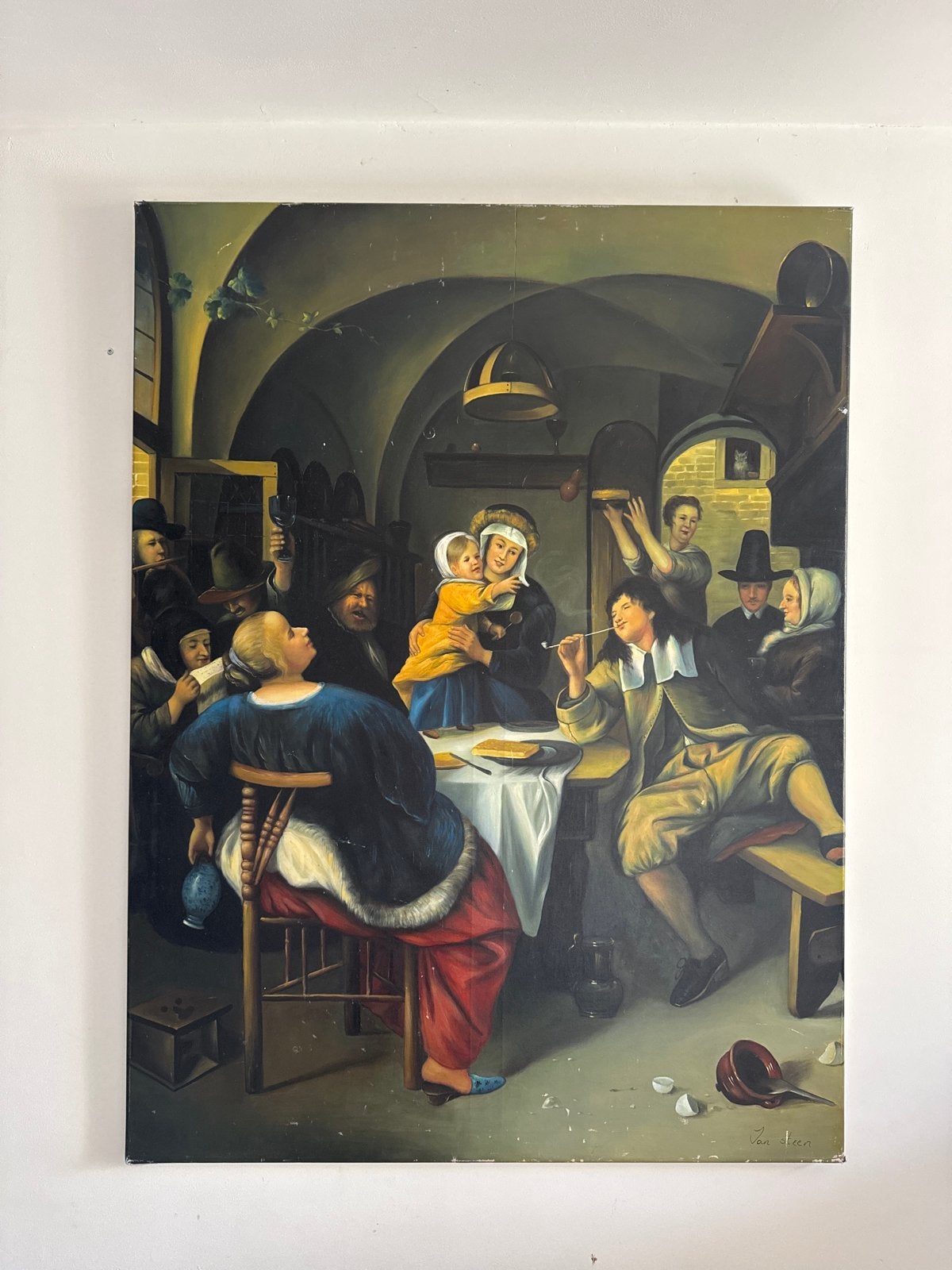 Oud Hollands tafereel: Gezelligheid in de herberg, Ophalen, Doek, Portret of Personen, Oud hollands