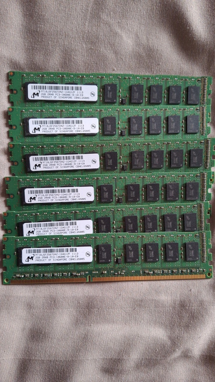 6x Micron 2GB DDR3 1333MHz ECC - 12GB Ki, Gebruikt, Server, DDR3, Ophalen of Verzenden
