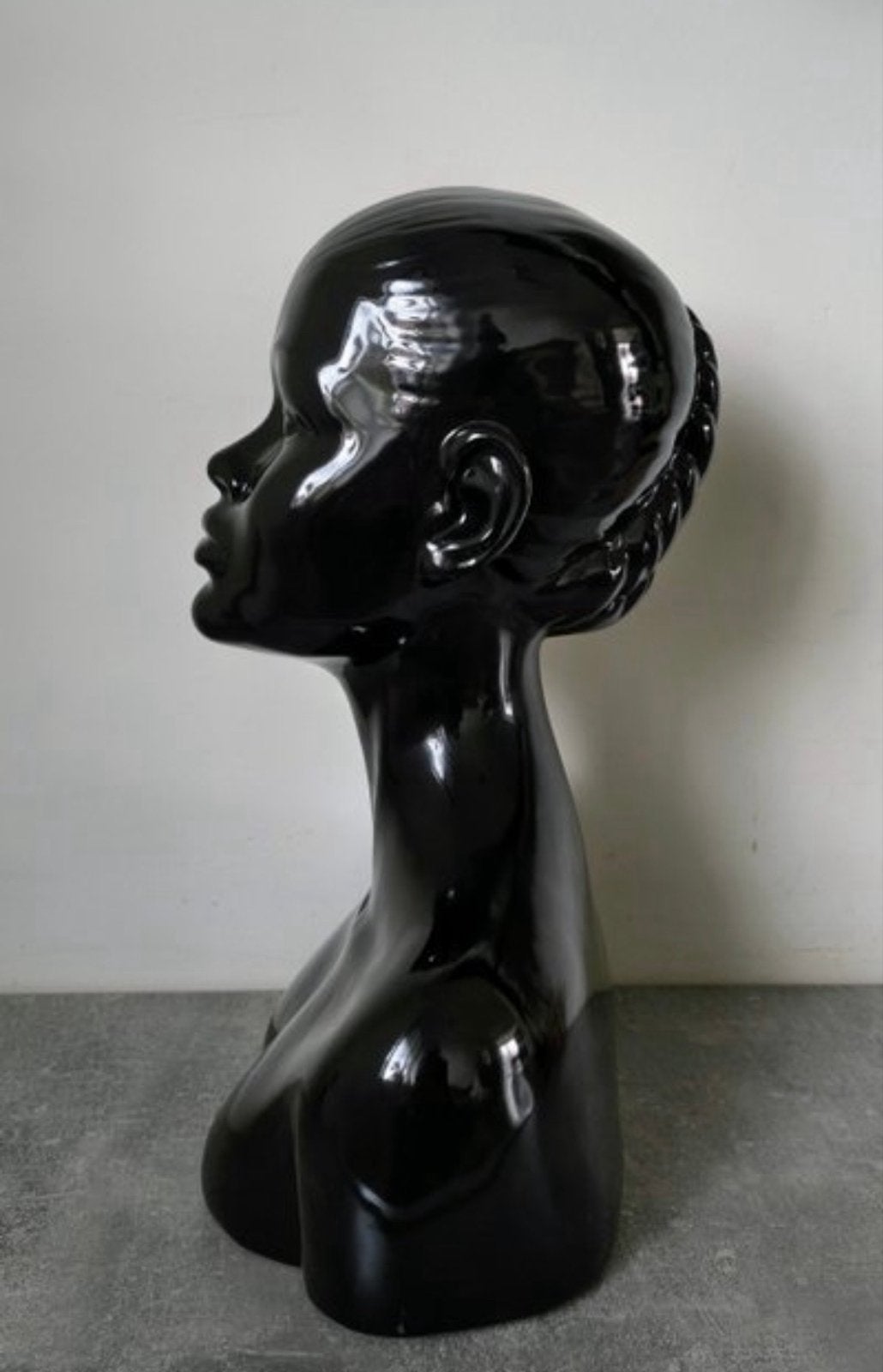 Vintage Mannequin Hoofd Dame Zwart Glanzend, Ophalen of Verzenden, Gebruikt