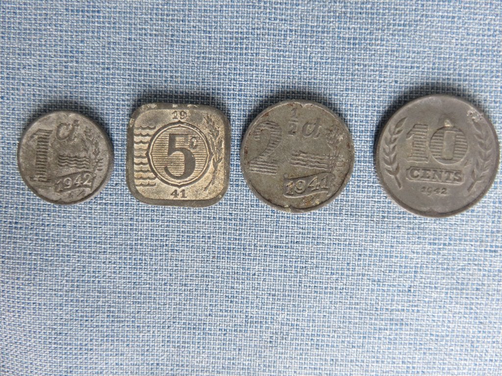 Set van zink oorlog geld 1941 / 1942, Ophalen of Verzenden, Koningin Wilhelmina, Overige waardes, Setje
