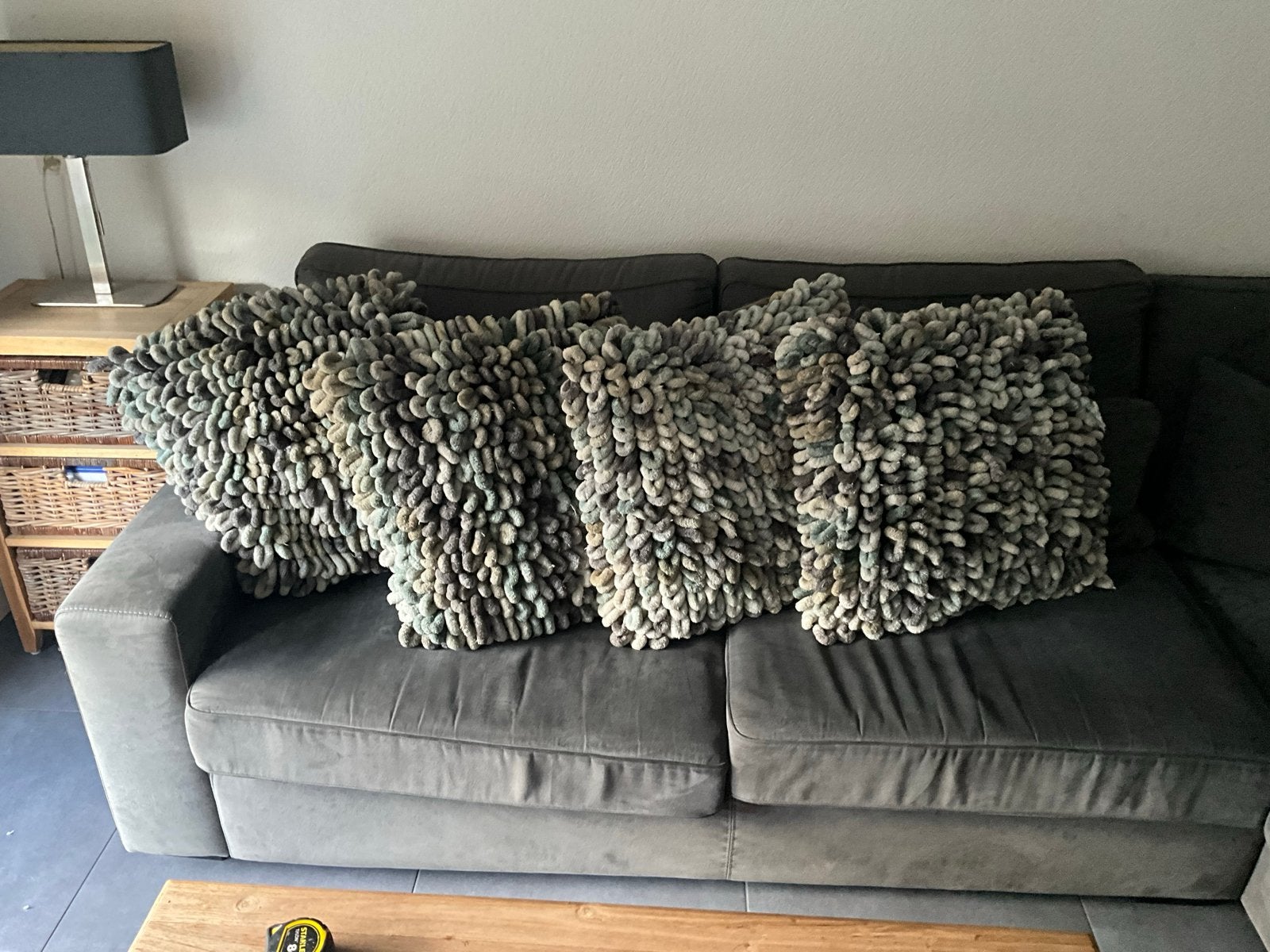 4 Grote Sierkussens Grijs Blauw Groen Beige Zand 60 x 60, Ophalen, Meerkleurig, Vierkant, Zo goed als nieuw