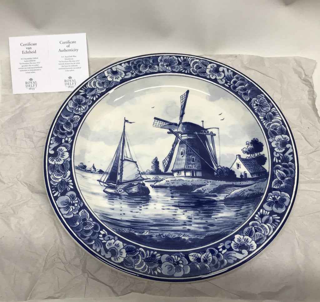Wandbord Delfts Blauw, Molen, Ø34 cm, helemaal gaaf, Ophalen of Verzenden