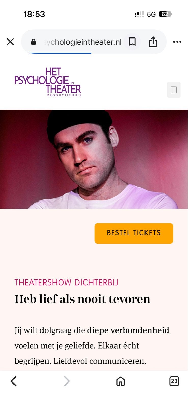 Twee kaarten voor ‘Dichterbij’ van Psychologie in theater, Tickets en Kaartjes, Twee personen, September, Toneel