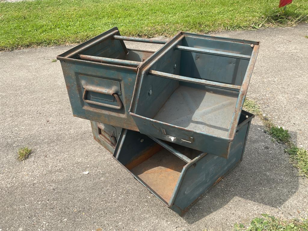34 stuks vintage metalen bakken - Industriële opbergers, Ophalen, Gebruikt, Minder dan 50 cm, Minder dan 40 cm