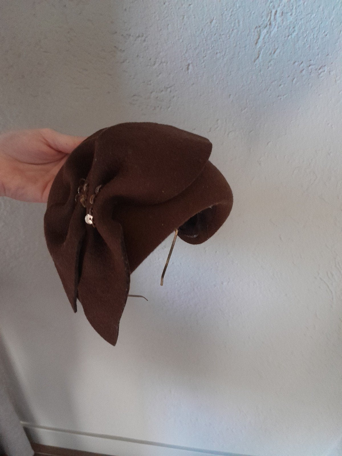Bruin dopje, fascinator winter, Ophalen, Hoed, One size fits all, Onbekend