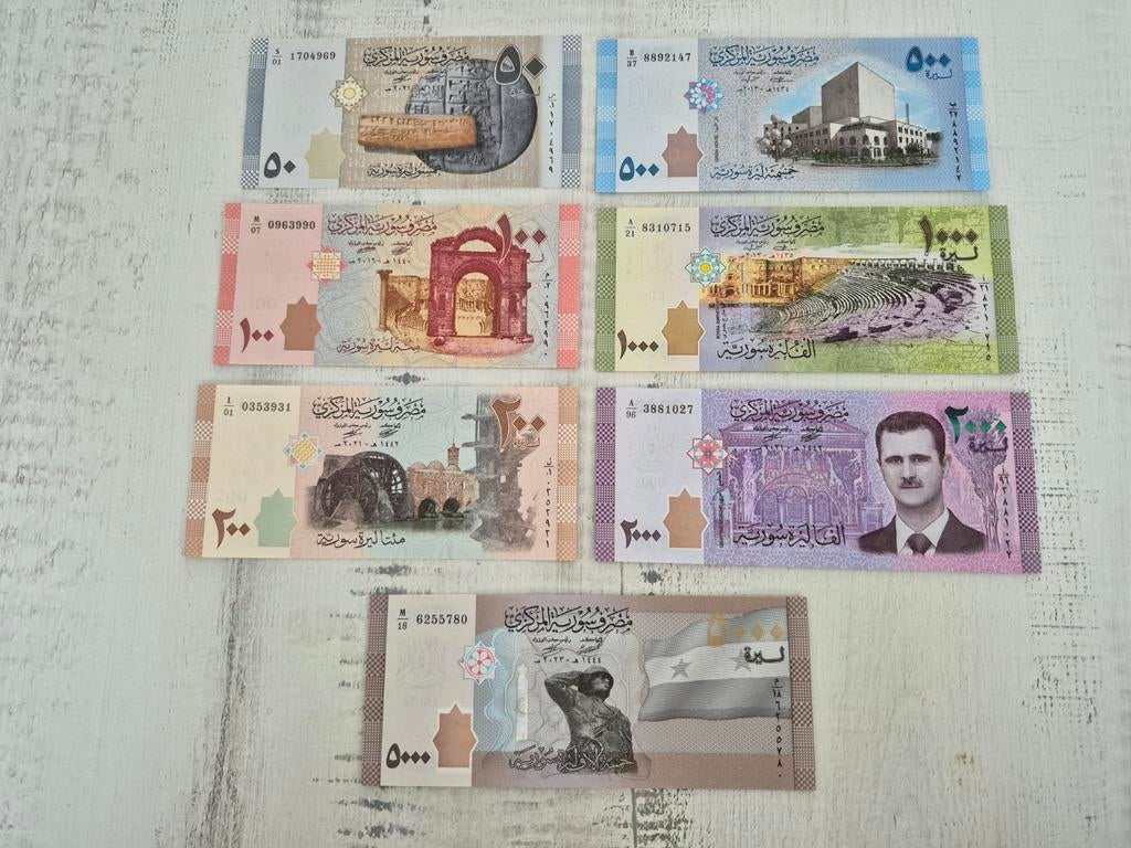 Syrië bankbiljetten -  Diverse waarden 7 stuks UNC, Postzegels en Munten, Bankbiljetten | Azië, Ophalen of Verzenden, Midden-Oosten