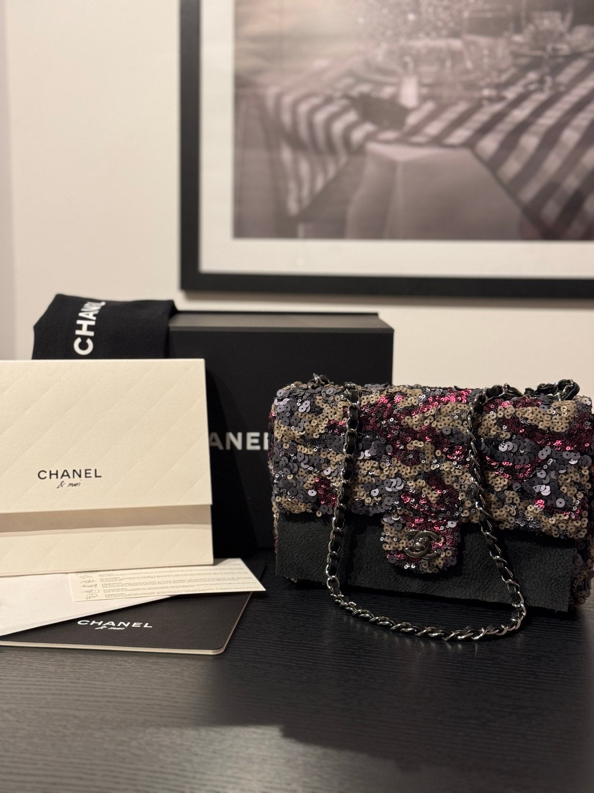 Chanel Classic Flap Bag met Pailletten - Zo goed als nieuw, Ophalen of Verzenden, Gebruikt, Overige kleuren, Schoudertasje