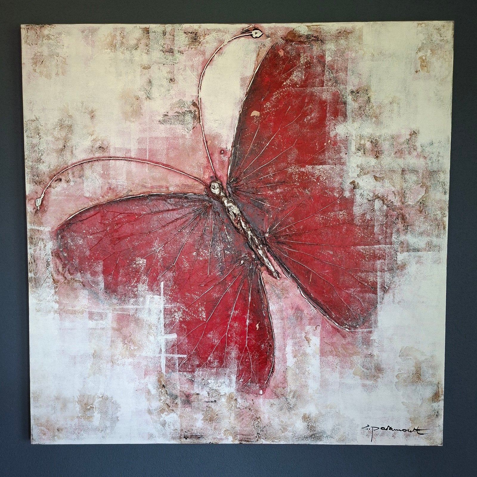Schilderij, vlinder Schilderij,, Antiek en Kunst, Kunst | Schilderijen | Abstract, Ophalen