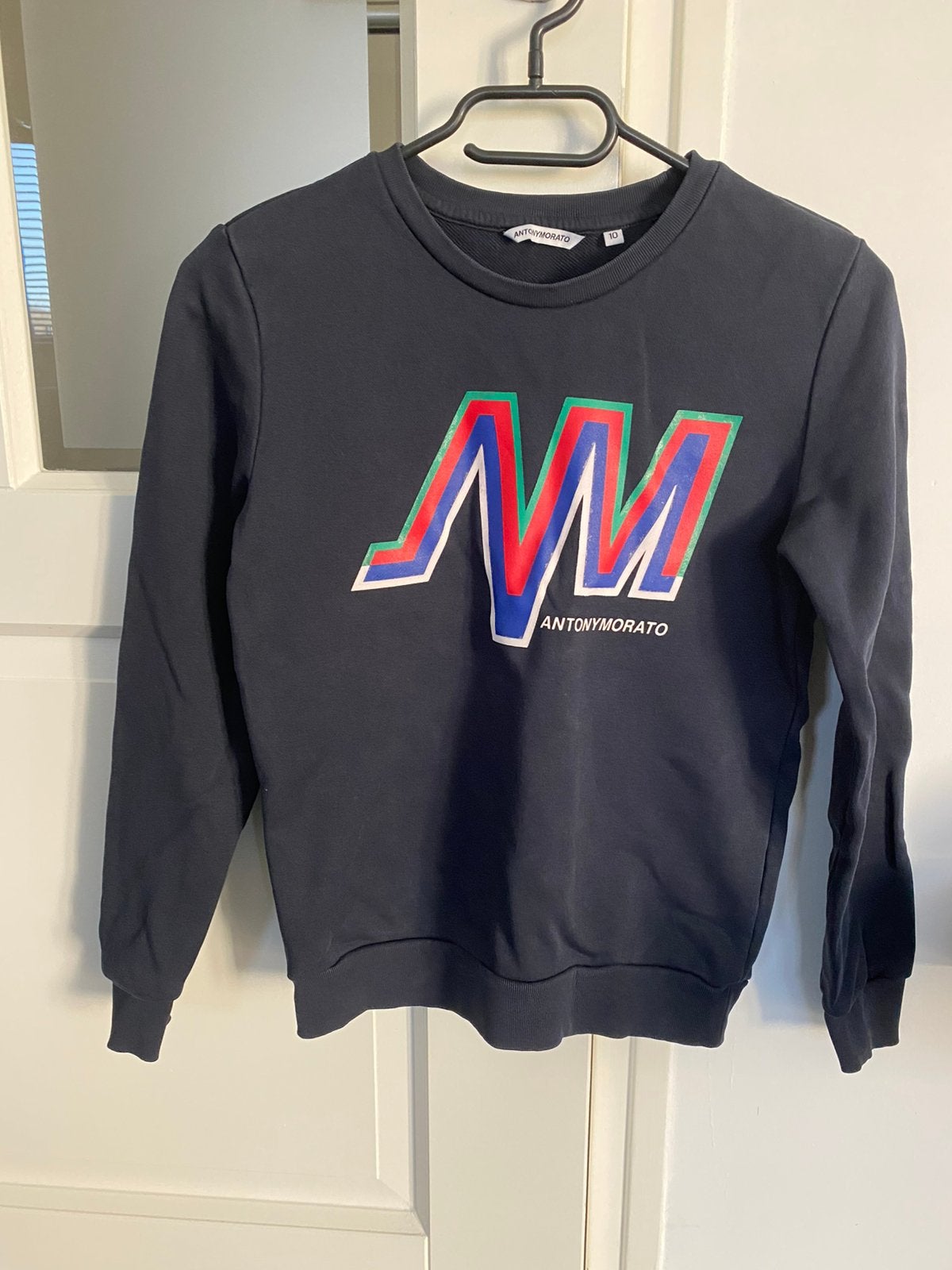 ANTONY MORATO blauwe sweater / trui met opdruk mt  10 = 140, Ophalen of Verzenden, Gebruikt, Jongen, Trui of Vest