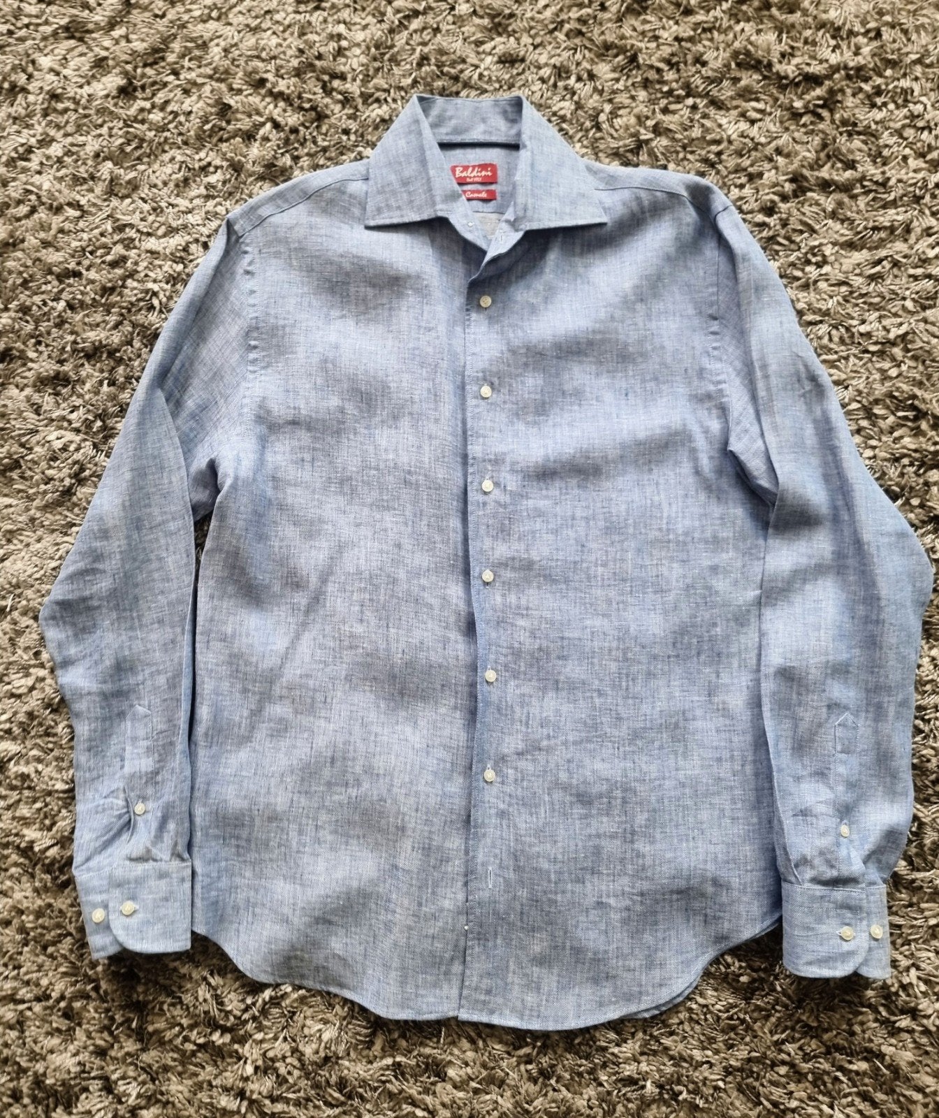 Baldini 100% Linnen Overhemd Lichtblauw Nieuw M WP 130, Baldini, Blauw, Nieuw, Halswijdte 39/40 (M)