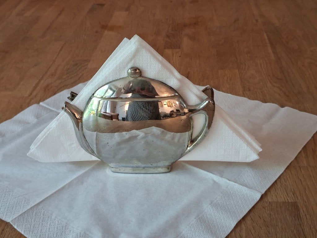 Servethouder in vorm van theepotje, vintage, Vintage, Gebruikt, Ophalen of Verzenden, Metaal