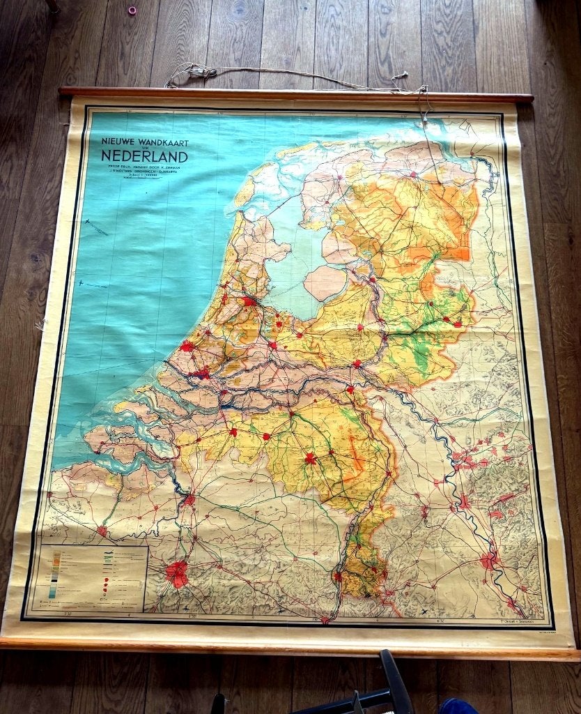 Vintage wandkaarten Nederland Europa en Wereldkaart, Noordhoff, Landkaart, 1800 tot 2000, Wereld