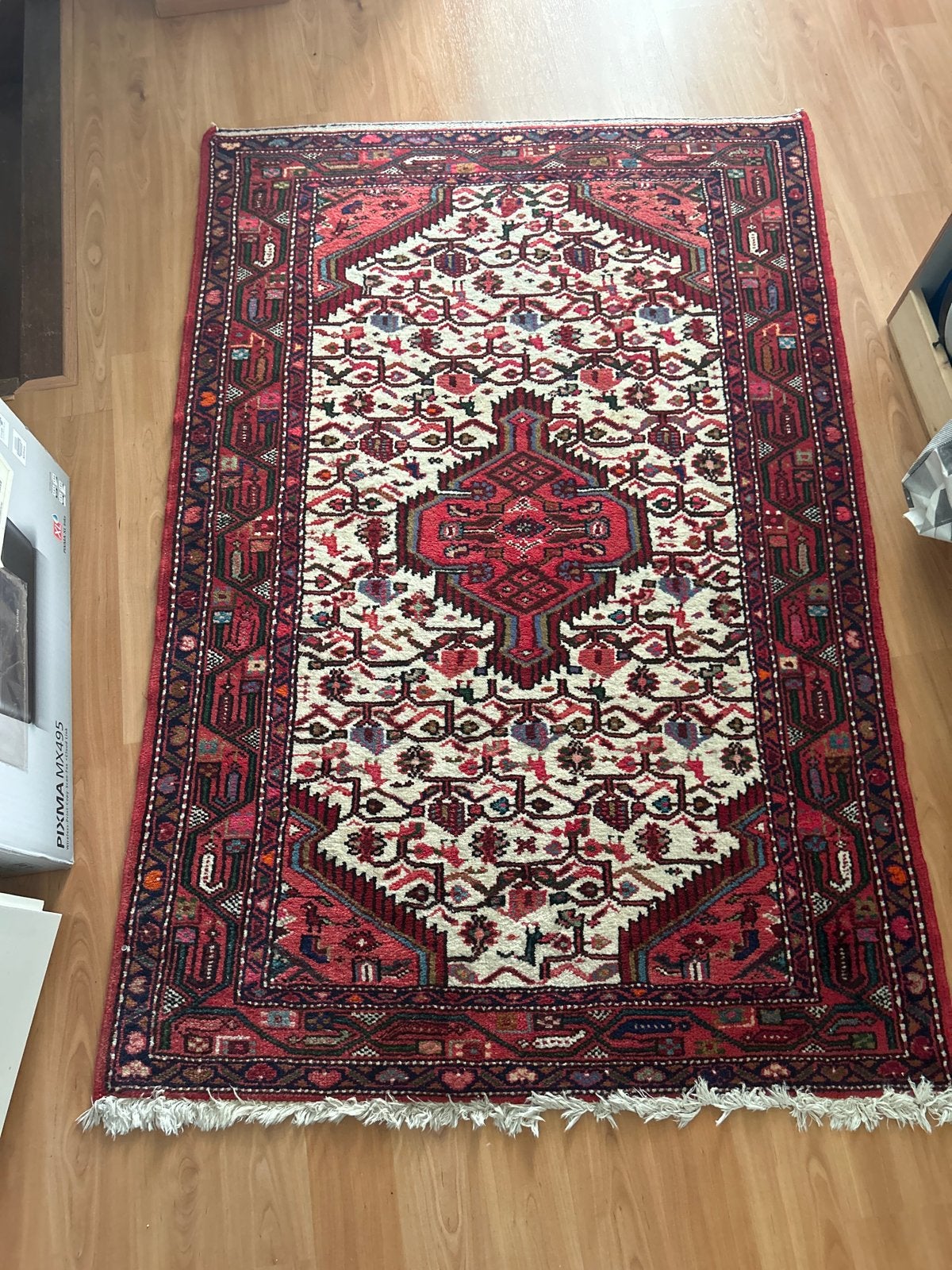Prachtig handgeknoopt Perzisch tapijt - Rood/Crème, Ophalen, Gebruikt, 50 tot 100 cm, 150 tot 200 cm