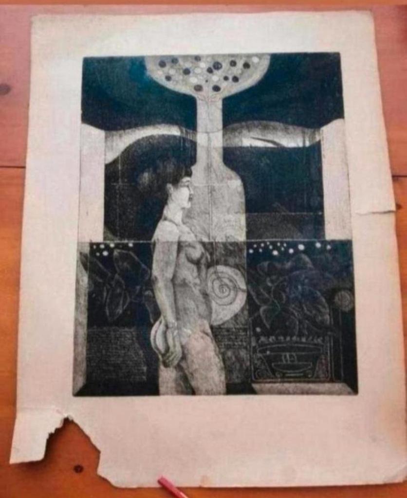 Gesigneerde Ets van Vrouwelijk Naakt, 1968 Erik Pape, Ophalen of Verzenden