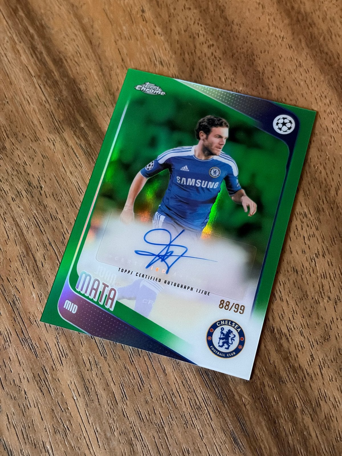 Juan Mata Topps Chrome Autograph 88/99 Chelsea, Verzenden, Zo goed als nieuw, Buitenlandse clubs, Spelerskaart