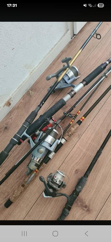 Diverse vishengels met molens Complete set, Ophalen, Gebruikt, Complete hengel