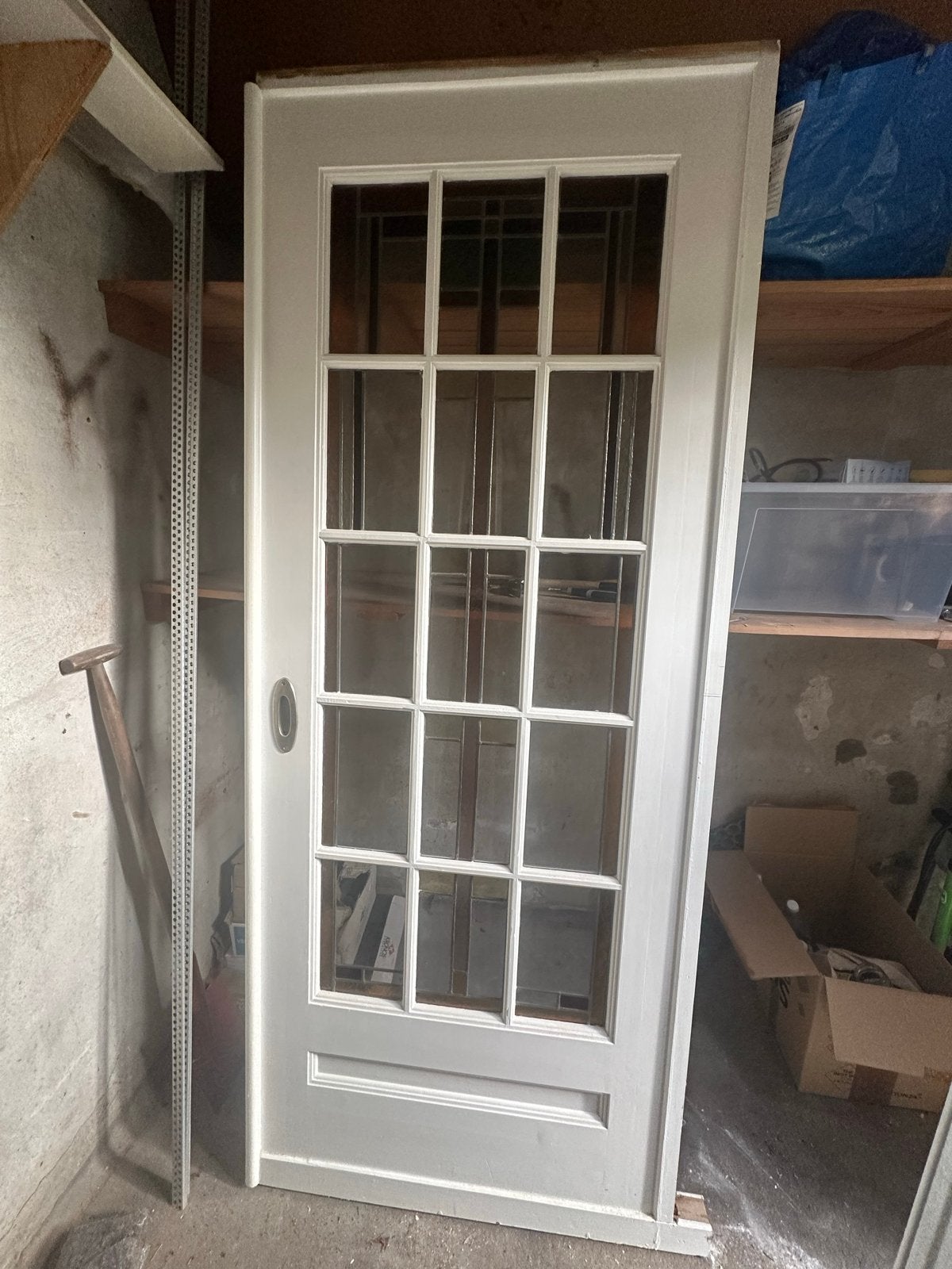 Witte binnendeur met glas-in-lood ramen, Doe-het-zelf en Verbouw, Deuren en Horren, Ophalen, 80 tot 100 cm, Binnendeur, Zo goed als nieuw
