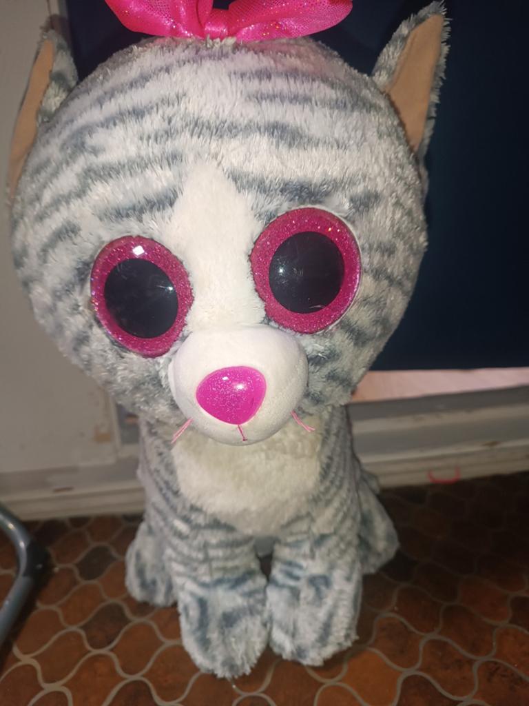 Schattige Ty Beanie Boo Kat - Grote Glitterogen, Ophalen, Grijs, Zo goed als nieuw, Ty