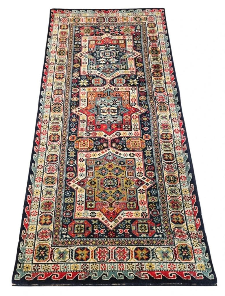 Vintage oosters wol Kazak vloerkleed Blue Stars 70x142cm, Huis en Inrichting, Stoffering | Tapijten en Kleden, Zo goed als nieuw