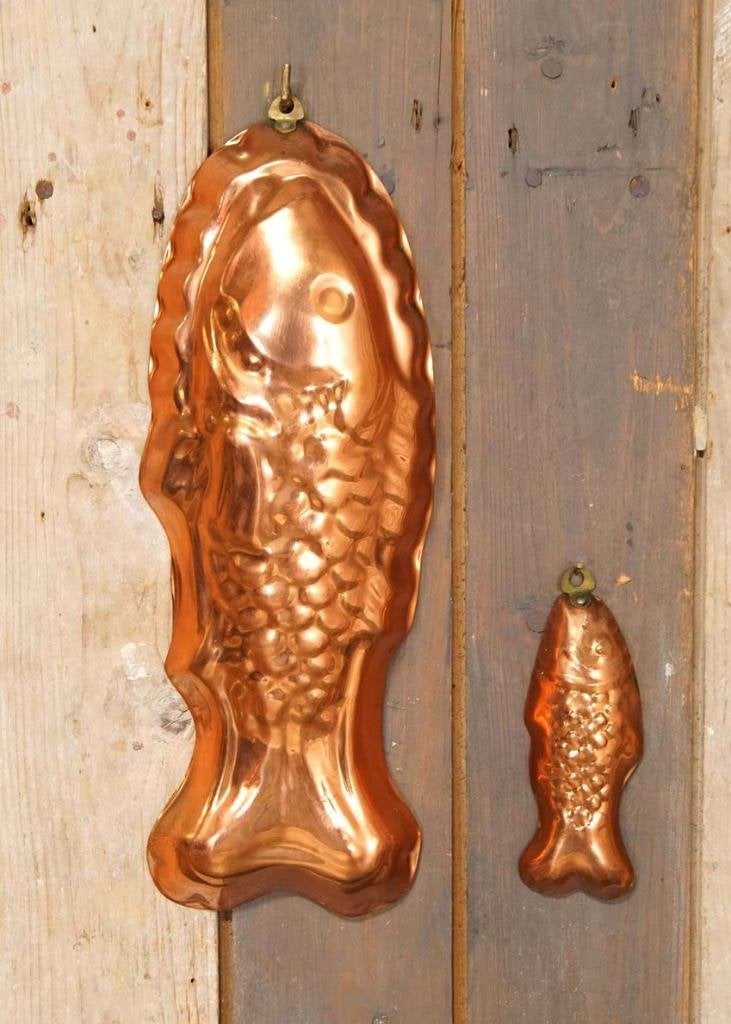 Set 2 vintage roodkoperen visvormen puddingvormen bakvormen, Ophalen of Verzenden