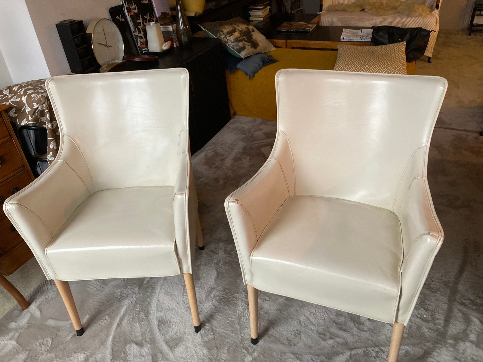 Giorgetti lederen eetkamer stoelen 2x, Ophalen, Twee, Wit, Design