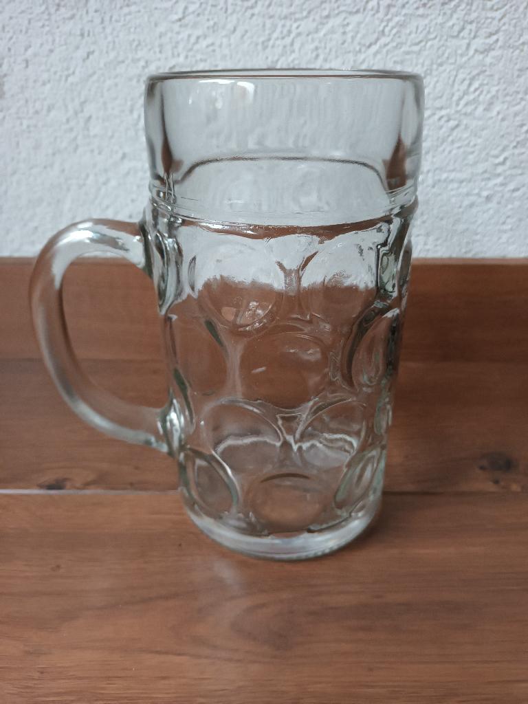 Grote glazen bierpul bier pul groot glas met opdruk, Ophalen of Verzenden, Zo goed als nieuw, Bierglas