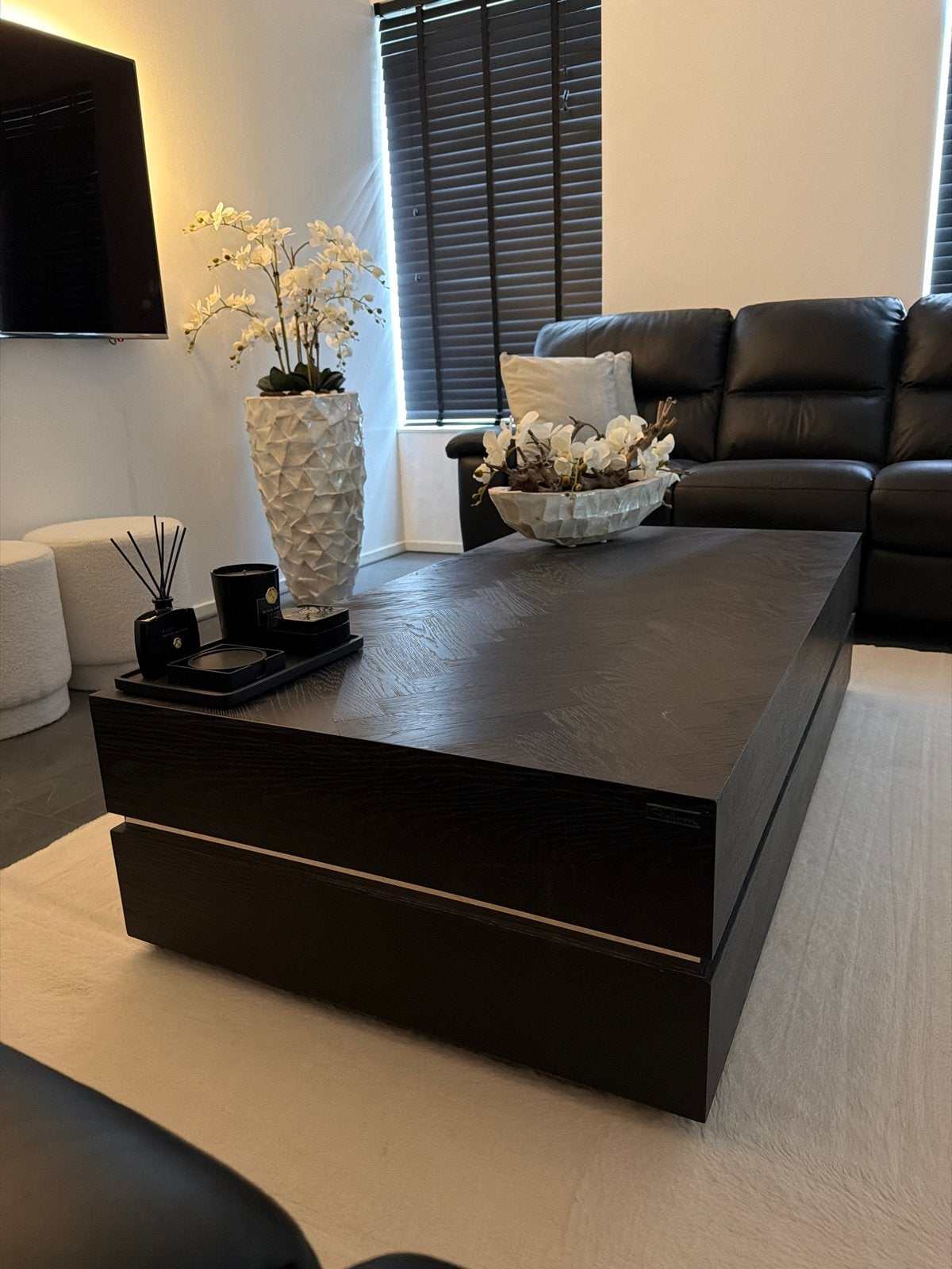 Moderne salontafel Richmond - Donker hout met strak design, Ophalen, 100 tot 150 cm, Zo goed als nieuw, Overige houtsoorten