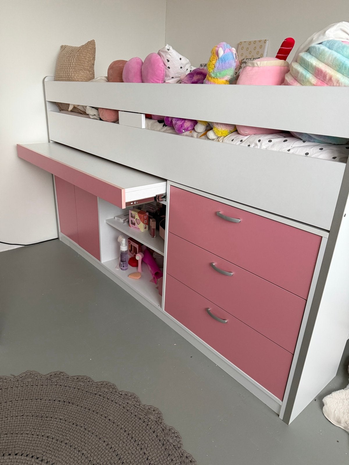 Halfhoogslaper met bureau en opbergruimte, Ophalen, 100 cm, Eenpersoons, Minder dan 160 cm