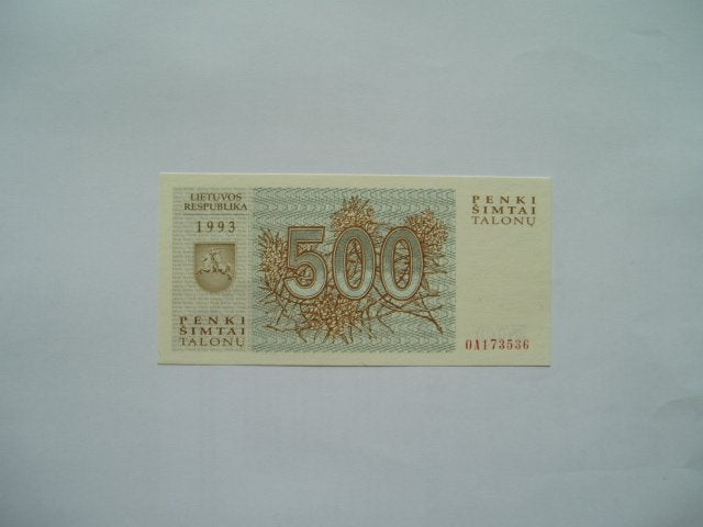1949. Lithuania, 500 talonu 1993 UNC Arms., Postzegels en Munten, Verzenden, Overige landen, Los biljet