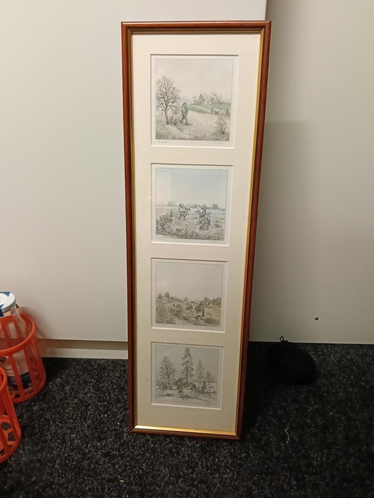 Thomas Bewick - Vier afbeeldingen van de vier jaargetijden, Antiek en Kunst, Kunst | Etsen en Gravures, Ophalen, Ingelijst, Houtsnede