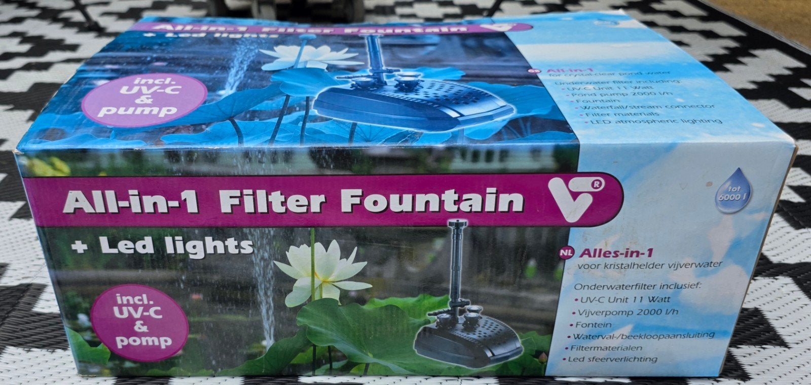 All-in-1 filter Fountain. pomp & 11 watt UV + led lights., Tuin en Terras, Vijver-toebehoren, Ophalen of Verzenden, Nieuw, Vijverpomp