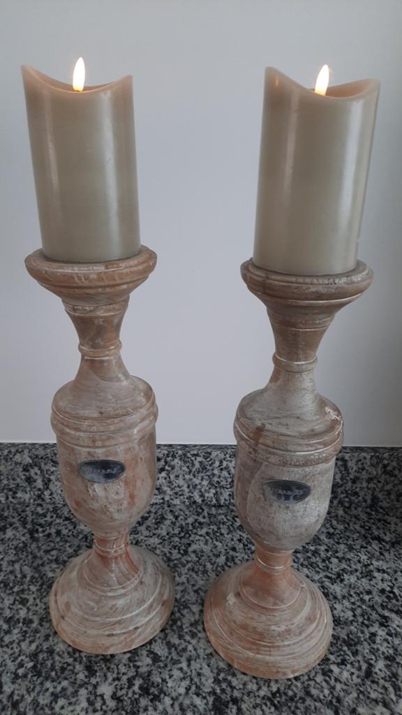 Riverdale Kandelaars Hout White Wash met LED Kaarsen, 25 tot 50 cm, Crème, Ophalen of Verzenden, Zo goed als nieuw
