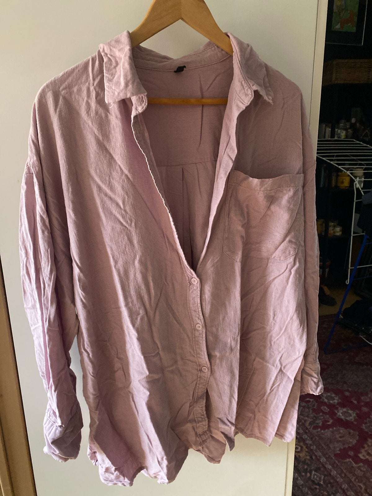 Hema blouse XL, roze, met rafelrandje op de kraag, Maat 46/48 (XL) of groter, Ophalen of Verzenden, Lange mouw, Roze