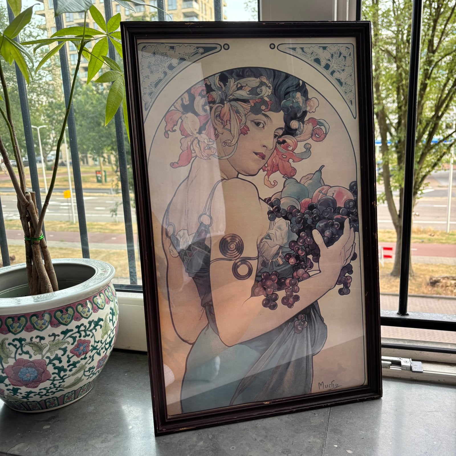 Art Nouveau print in lijst, Ophalen, Bruin, Hangend, Ingelijst werk