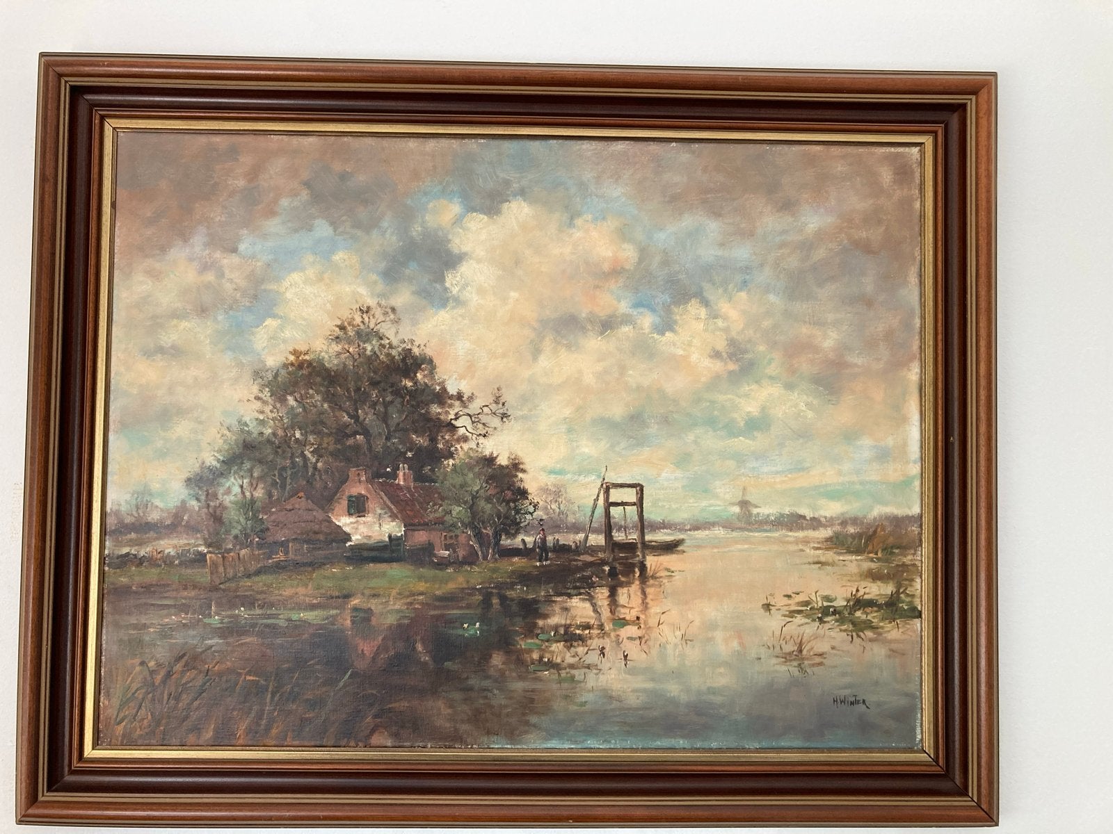 Schilderij Olieverf 80x60cm, Antiek en Kunst, Ophalen, Doek, Realistisch, Landschap