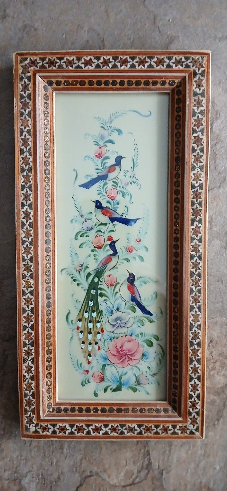 Handgeschilderd Perzisch miniatuur met vogels en bloemen, Ophalen of Verzenden