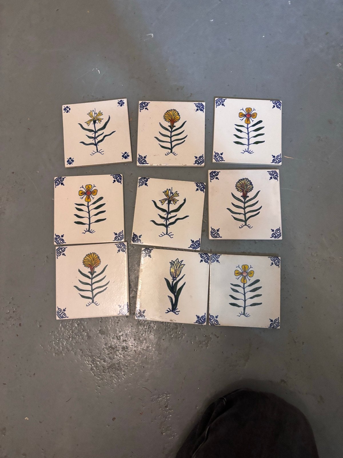 Unieke antieke vintage tegels met bloem (16 stuks), Antiek en Kunst, Ophalen