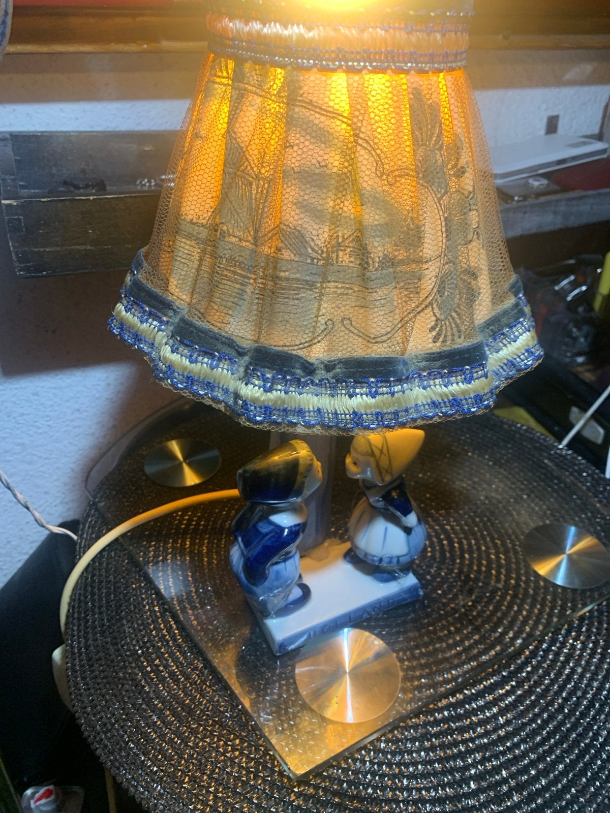 Vintage Hollands Tafellampmet Delfts Blau Beeldje PORCELAIN, Ophalen of Verzenden