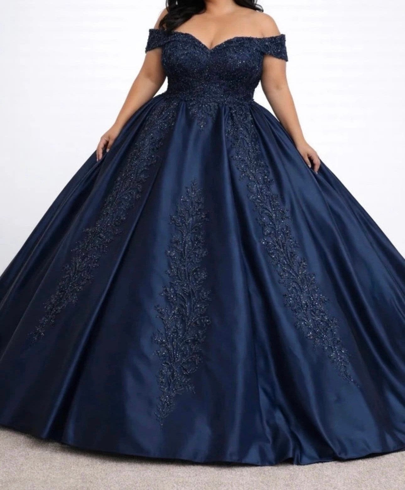 Elegante Donkerblauwe Prinsessenjurk met Kant - Maat 50/52, Galajurk, Blauw, Maat 46/48 (XL) of groter, Ophalen of Verzenden